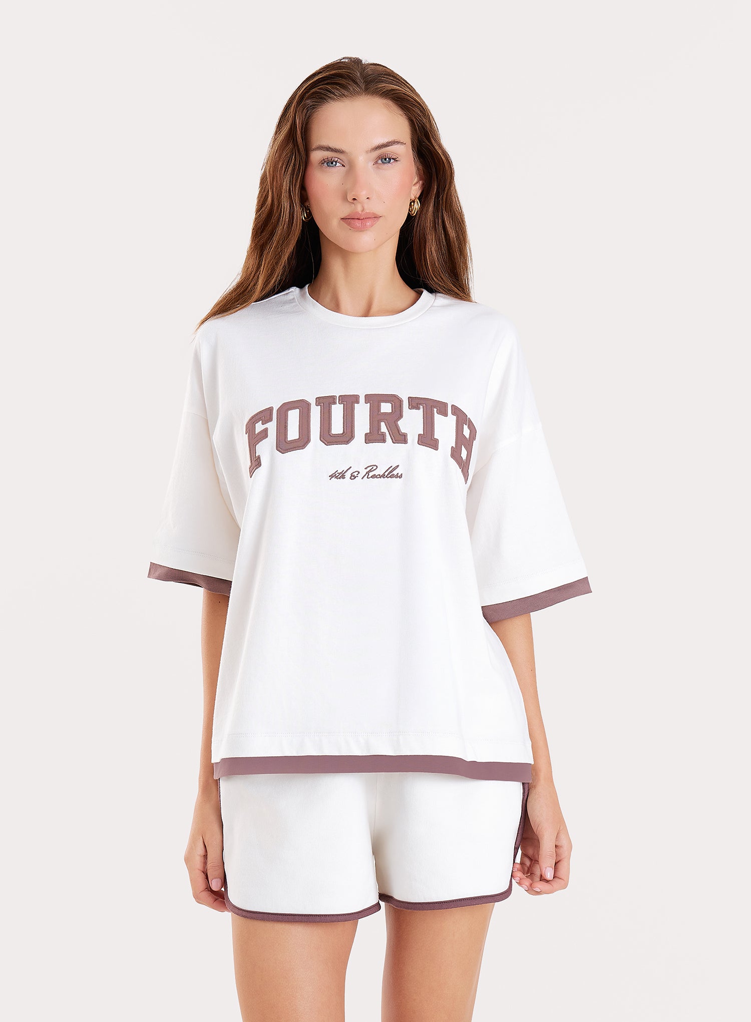 White Contrast Trim Branded Cotton T-Shirt